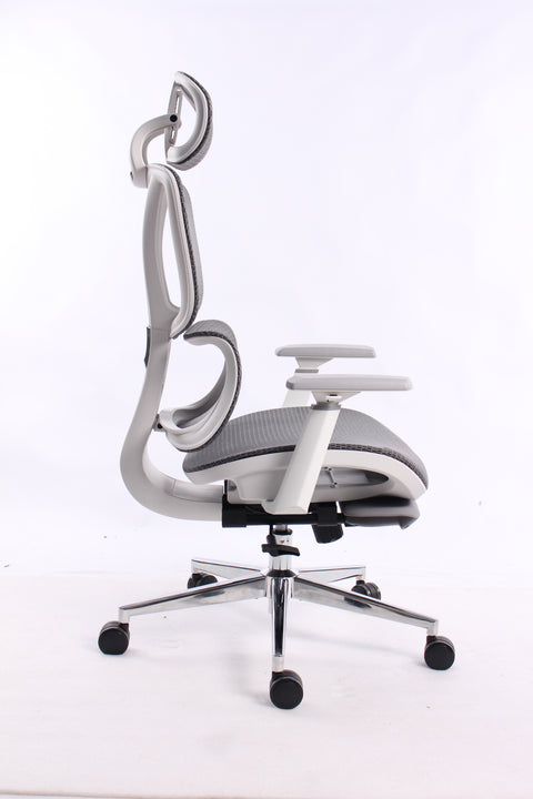 Black Bull Ergonomic Mesh Gaming & Office Chair with Footrest - White / Gray (Free Delivery)