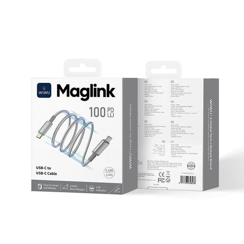 WiWU, 100W Maglink Magnetic USB-C Cable – Fast Charging, Nylon Braided with Zinc Alloy Connectors