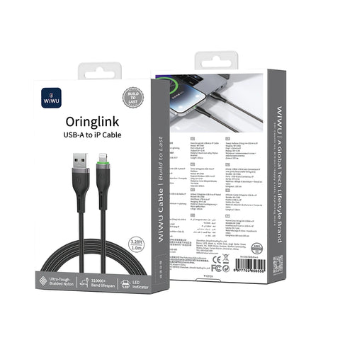 WiWU, USB-A to Lightning Cable 1m – 2.4A Fast Charging Nylon Braided (Wi-C068)
