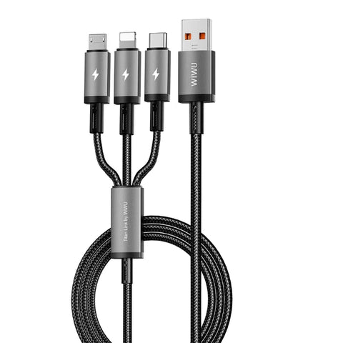 WiWU Titanlink 66W 3-in-1 Charging Cable 1.2m – USB-A to Type-C, Micro & Lightning