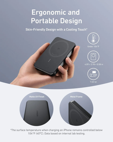 Anker MagGo Power Bank, Ultra-Slim 10,000mAh Magnetic Battery Pack - Black