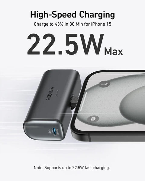 Anker Nano Power Bank 5000mAh 22.5W Built-In USB-C Connector - Black