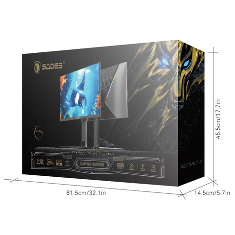 Sades Reef Manta-27 27" QHD (2560x1440) 240Hz Refresh Rate, 0.3 Response Time, HDMI 2.1, IPS Flat Gaming Monitor - Black