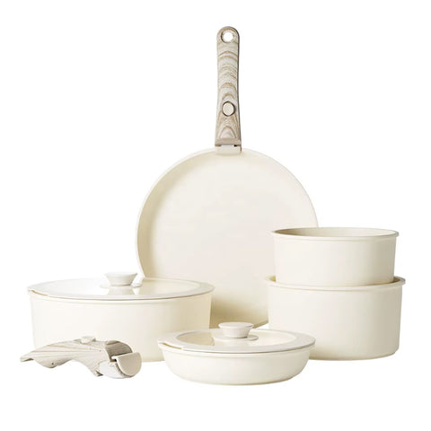 OSFE Detachable Non-Stick Granite Cookware Set 9pcs (18, 20cm Saucepan, 20,26 cm Fry Pan, 26cm Deep Fry Pan, 20, 26cm Lid, 2pcs Detachable Handle)