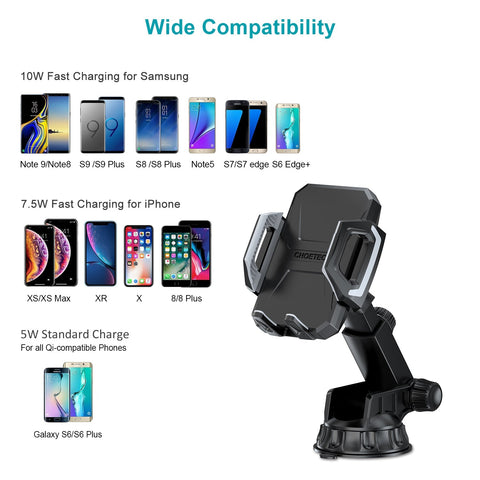 Choetech 15W Wireless Car Mount - Black T521-S