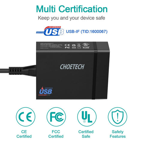 Choetech 3A+1C 72W Output ports wall charger