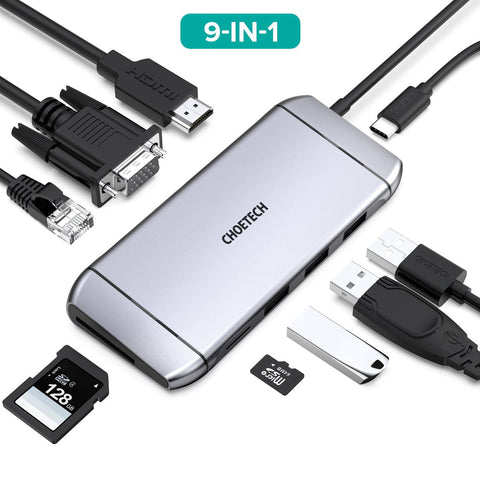 Choetech 9 in 1 USB C HUB - Silver HUB-M15
