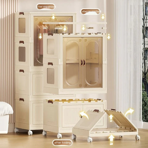 Home Kid Clothes Toy Organizer Folding Plastic Storage box Cabinet(with 10pcs hanger)size 76*51*127cm