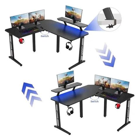 Gamvity Gaming Corner Modern L-Shaped Computer Desk (140/130×60×73cm) - Black
