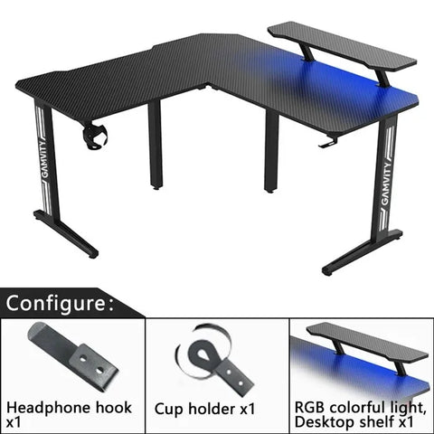 Gamvity Gaming Corner Modern L-Shaped Computer Desk (140/130×60×73cm) - Black