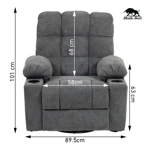 Black Bull Premium Sofa Swivel Rocker Recliner Size (H:101 W: 89.5 cm)- Fabric Dark Grey (Free Delivery and Installation)