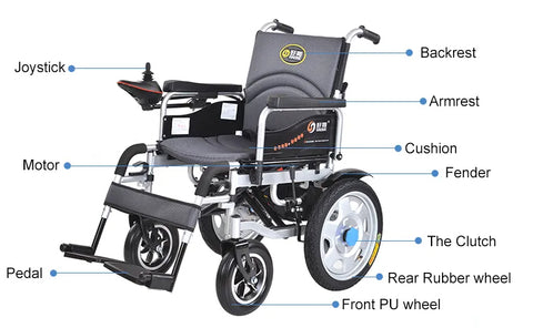 Foldable & Rechargeable Electric Wheelchair with Aluminium Wheels & Stainless Steel Frame