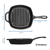 Westinghouse 10.5-Inch Pre-Seasoned Cast Iron Square Grill Pan – Black