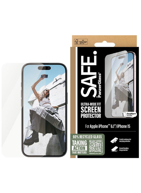 SAFE. by PanzerGlass Screen Protector iPhone '24 6.1" | 15 | Ultra-Wide Fit, Apple iPhone 16 | 15