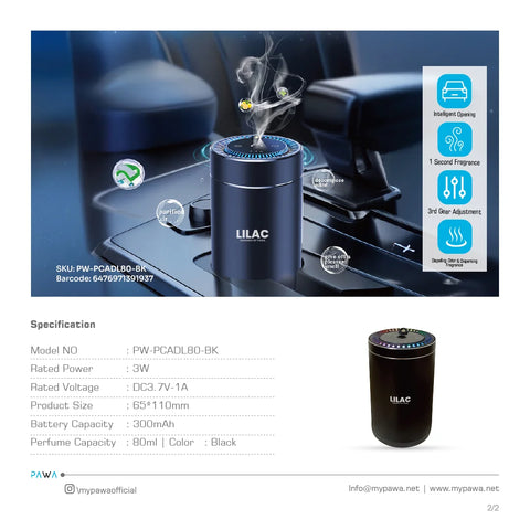 باوا، موزّع عطر ليلك مع إضاءة نجومية – أسود