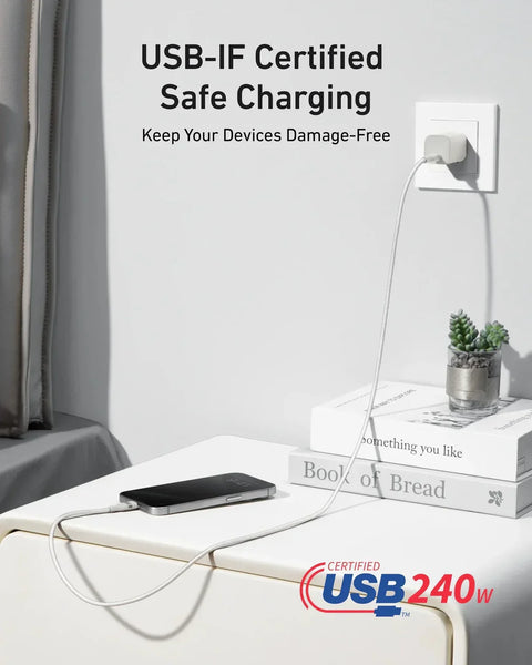 Anker USB-C to USB-C Cable 240W Upcycled-Braided 0.9m/3ft - Super Fast Eco-Friendly Charging