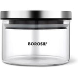 برطمان Borosil Classic لحفظ الطعام من زجاج البوروسيليكات مع غطاء من الستانلس ستيل، آمن للميكروويف والفرن والفريزر