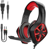 GS-1000 PC Gaming Headset Over-Ear Gaming Headphones with Mic LED Light Noise Cancelling & Volume Control for PS4 PS5 Laptop Mac New Xbox One (Transfer line Included)