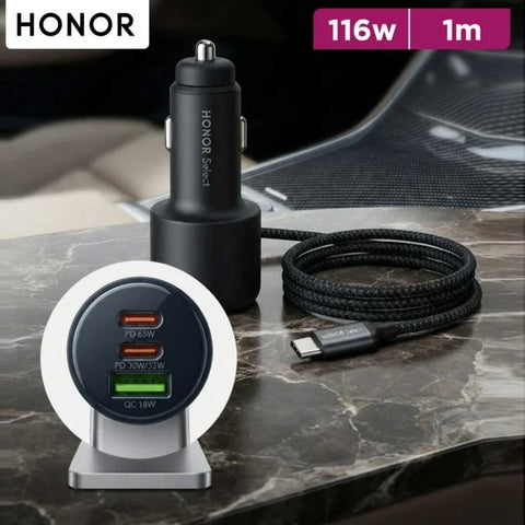 HONOR Select Car Charger 116W PD 2C 1A With C-C Cable 1M - Black