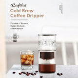 iCafilas Portable Cold Brew Coffee Maker 300ml with Borosilicate Glass Dripper & Stainless Steel Filter