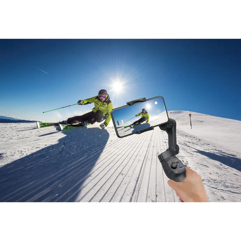 Porodo 3-Axis Gimbal Stabilizer with Magnetic Fill Light, Smart Tracking & 3600mAh - Black