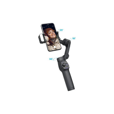 Porodo 3-Axis Gimbal Stabilizer with Magnetic Fill Light, Smart Tracking & 3600mAh - Black