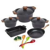 K&I Granit - 13 pcs Set - 20/24/28 cm Pots, 28 cm Frypan, 40 cm Roaster, 3 pcs Tools, 2 pcs Sponge