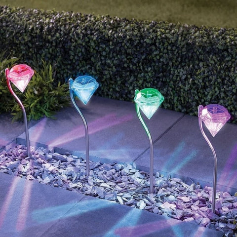 Pack of 4 LED Color Changing Solar Power Diamond Shaped Garden light