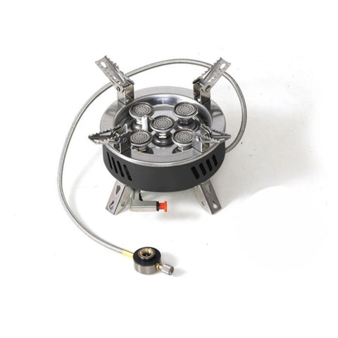 KKF Portable 5-Burner Camping Gas Stove with Windproof, Folding Design & Storage Bag - 11000W