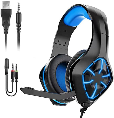 MSL GS-1000 PC Gaming Headset Over-Ear Gaming Headphones with Mic LED Light Noise Cancelling & Volume Control for PS4 PS5 Laptop Mac New Xbox One (Transfer line Included)