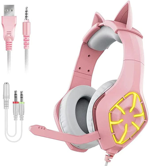 MSL GS-1000 PC Gaming Headset Over-Ear Gaming Headphones with Mic LED Light Noise Cancelling & Volume Control for PS4 PS5 Laptop Mac New Xbox One (Transfer line Included)- PINK