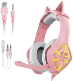 MSL GS-1000 PC Gaming Headset Over-Ear Gaming Headphones with Mic LED Light Noise Cancelling & Volume Control for PS4 PS5 Laptop Mac New Xbox One (Transfer line Included)- PINK