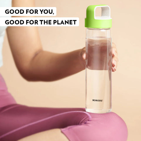 Borosil Borosilicate Glass Water Bottle with Leakproof Airtight Lid, Fridge Safe Wide Mouth Clear Bottle