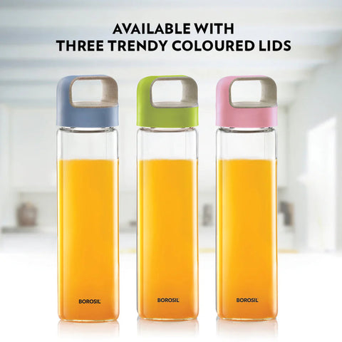 Borosil Borosilicate Glass Water Bottle with Leakproof Airtight Lid, Fridge Safe Wide Mouth Clear Bottle