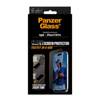PanzerGlass Screen Protector iPhone 17, 17 Pro, 17 Air, 17 Pro Max | Ultra-Wide Fit w. Fastfit in-a-box