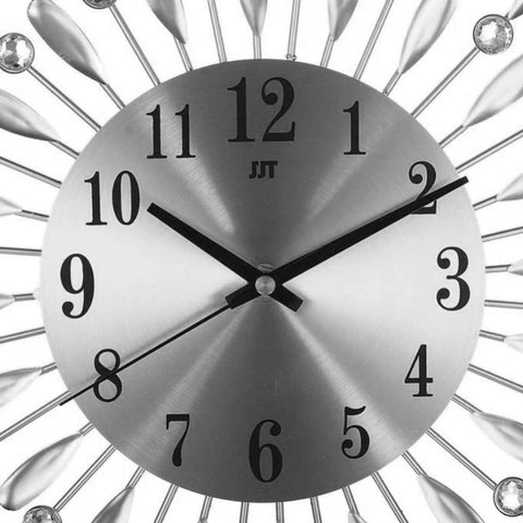 Modern Decorative Sunburst Wall Clock with Crystal Accents, Bold Numerals & Silent Quartz Sweep Movement