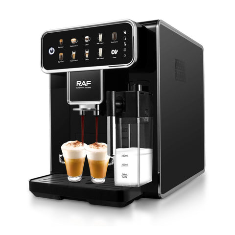 ماكينة تحضير القهوة الأوتوماتيكية بالكامل من راف سعة 1.5 لتر مع صانع رغوة الحليب بالبخار وميزة صنع لاتيه آرت - 1350 واط