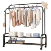 Double Layer Metal Clothes Rack with Wheels