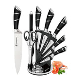 8-Piece Stainless Steel Kitchen Knife Set with 5 Knives, Scissors, Sharpening Rod & 360° Rotating Storage Stand