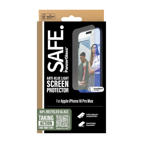 SAFE. by PanzerGlassĀ® Anti-Blue Light Screen Protector iPhone 16 Pro Max | Ultra-Wide Fit