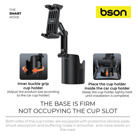 BSON Cup Phone Holder - 2-in-1 with Adjustable Extender & Strong Clip