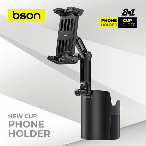 BSON Cup Phone Holder - 2-in-1 with Adjustable Extender & Strong Clip