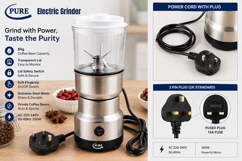 PURE 2-in-1 Electric Kitchen Grinder for Coffee, Nuts, Grains & Spices – 350 W