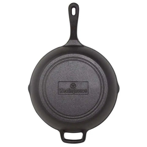 Westinghouse 12-Inch Pre-Seasoned Cast Iron Skillet with Helper Handle and Pour Spouts – Black