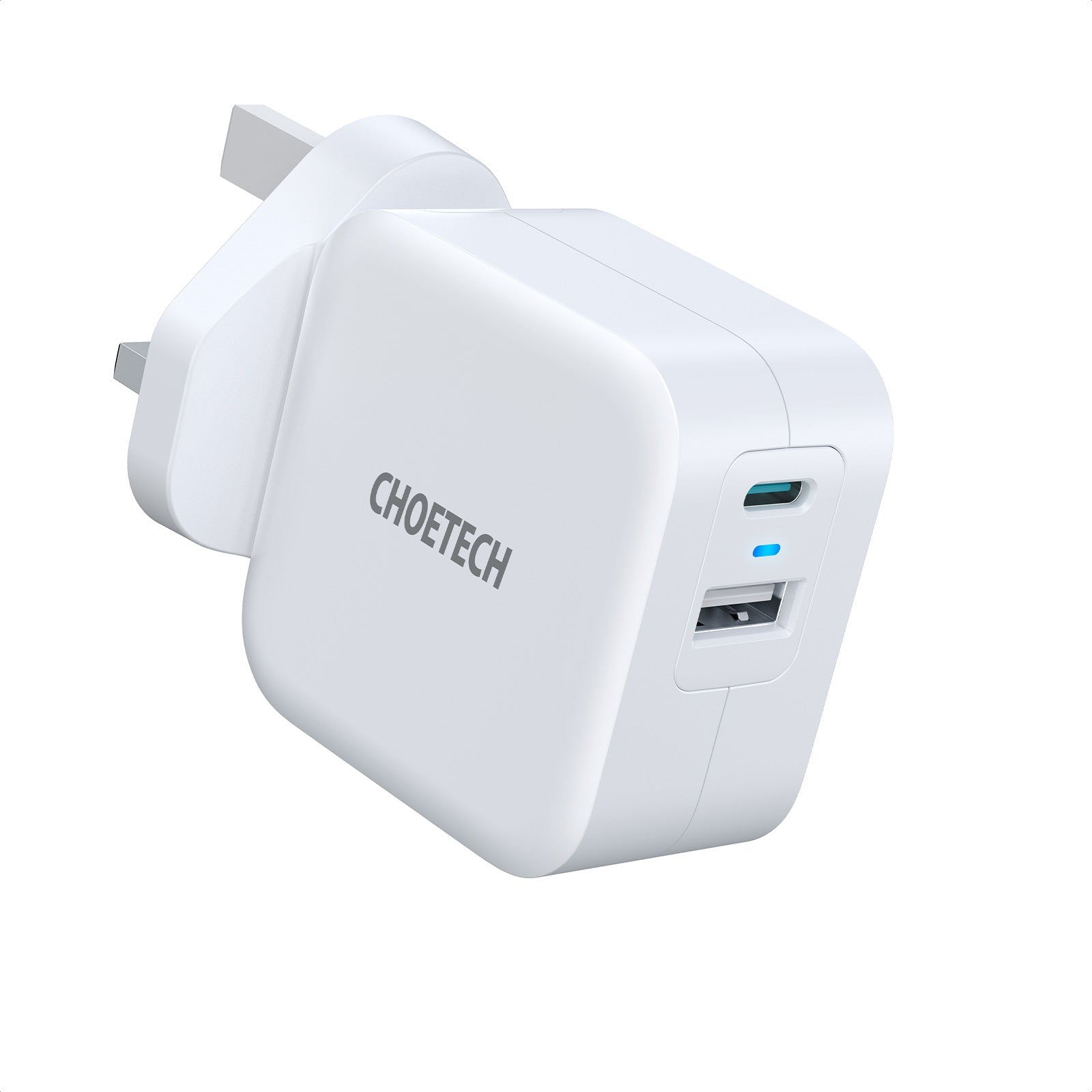 شاحن Choetech 38 وات بمنفذ USB C + USB A مزدوج - أبيض