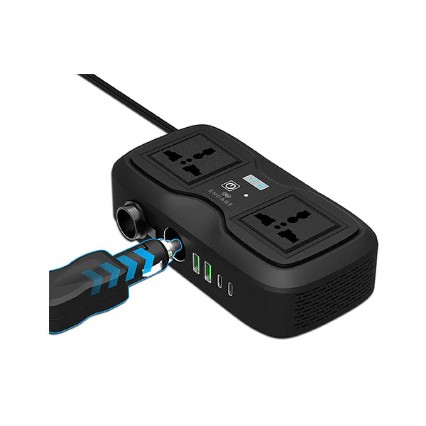 Engage, Portable Car Inverter with Dual AC Sockets and 4 Ports (200W)