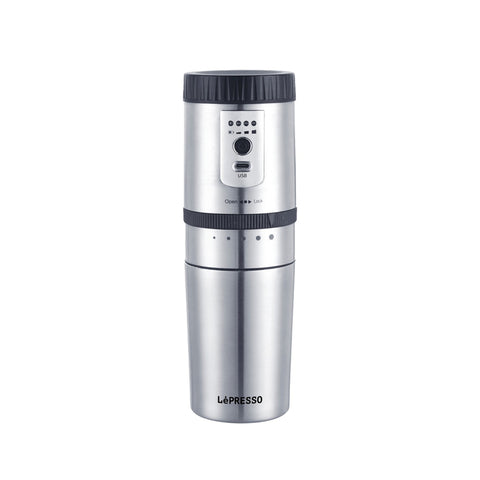 LePresso Portable Mug Burr Grinder Coffee Maker - Sliver