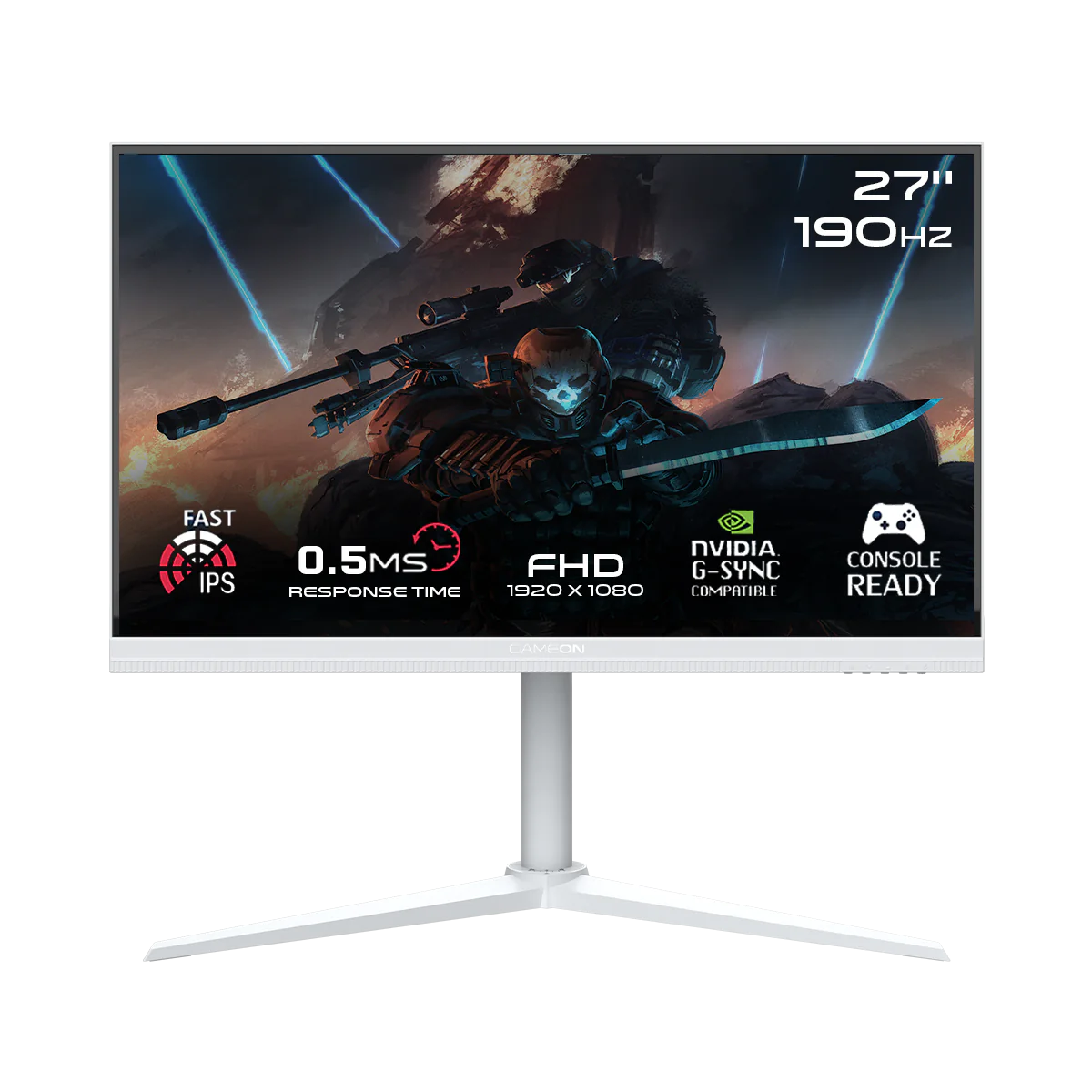 شاشة ألعاب GAMEON GOA27FHD190IPS Artic Pro Series مقاس 27 بوصة، بدقة FHD، ومعدل تحديث 190 هرتز، ووقت استجابة 0.5 مللي ثانية، وتقنية IPS سريعة - بيضاء