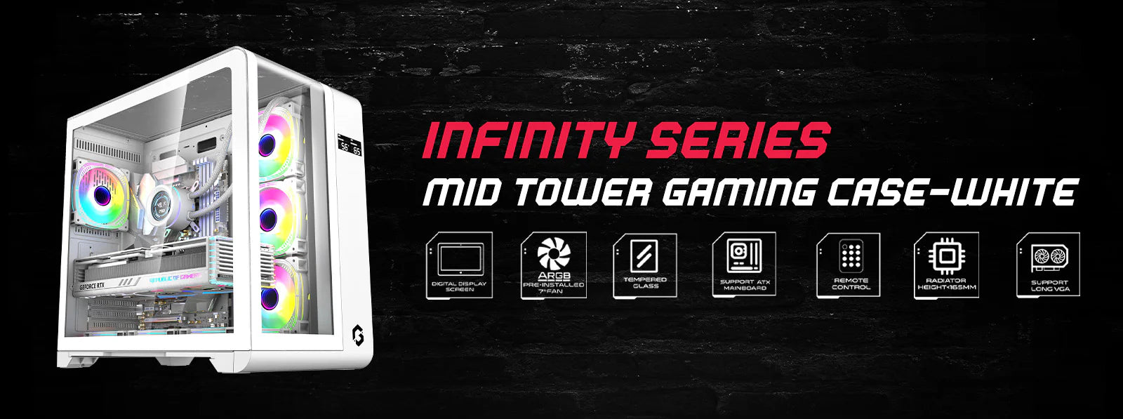 GAMEON INFINITY Series ARGB ATX Mid Tower Gaming PC Case - (7 ARGB Fans Included)