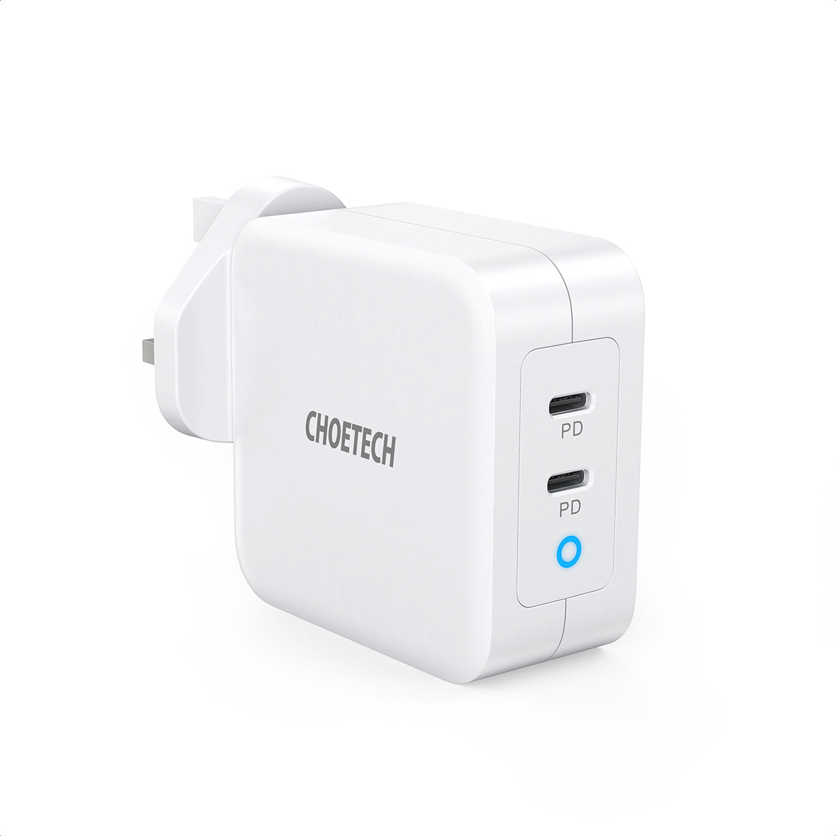شاحن Choetech 100 وات بمنفذ USB C مزدوج - مع كابل CC - أبيض
